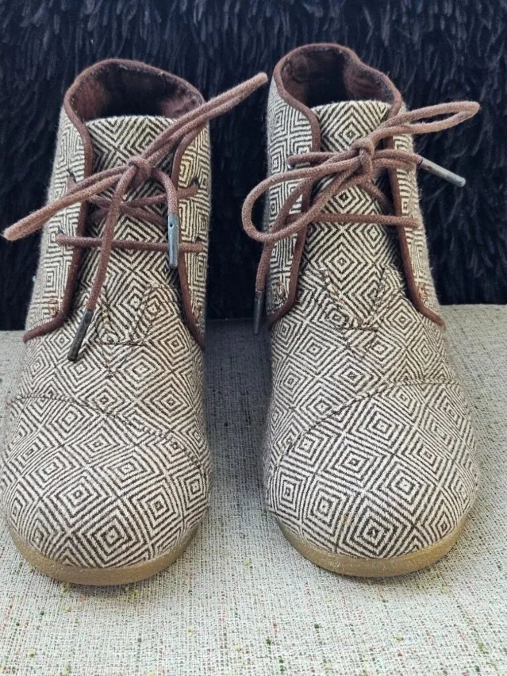 Toms Women Boots Shoes Brown Fabric Upper High Top Wedge Shoes Size 40EU 9US